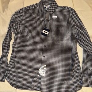 Joseph Abboud Mens L Navy Gingham Cotton Cashmere Long Sleeve Button Down Shirt